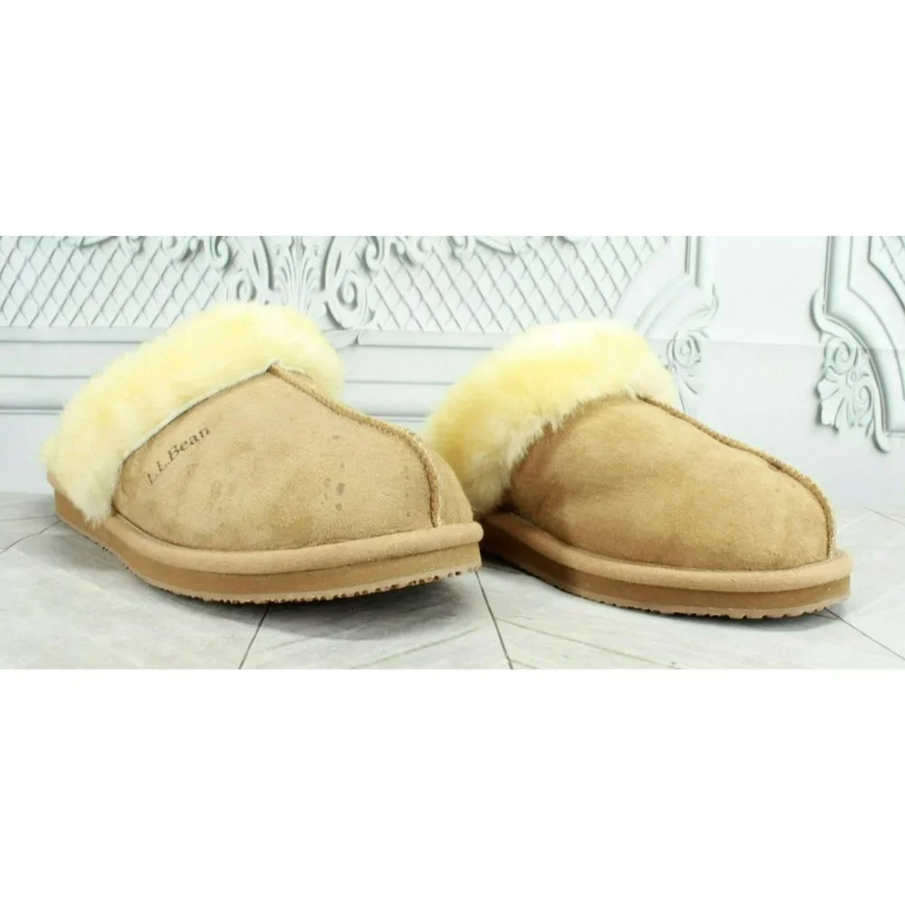 LL Bean Brown Suede Slip On Shearling Lined Clogs Slippers Size 9 M - Picture 3 of 10